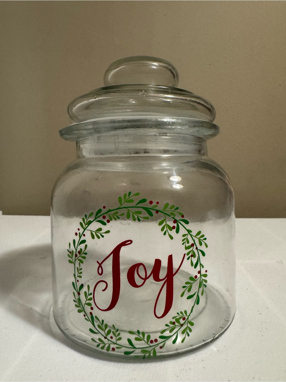 Christmas Festive “JOY” Glass Jar